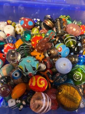 Lamp work mixed glass bead bag